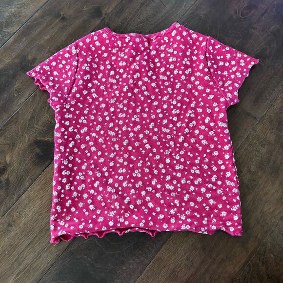 Zara Girls Size 13-14Y Short Sleeve Cropped Tee Shirt Red Floral Baby Tee Ribbed - Picture 2 of 6